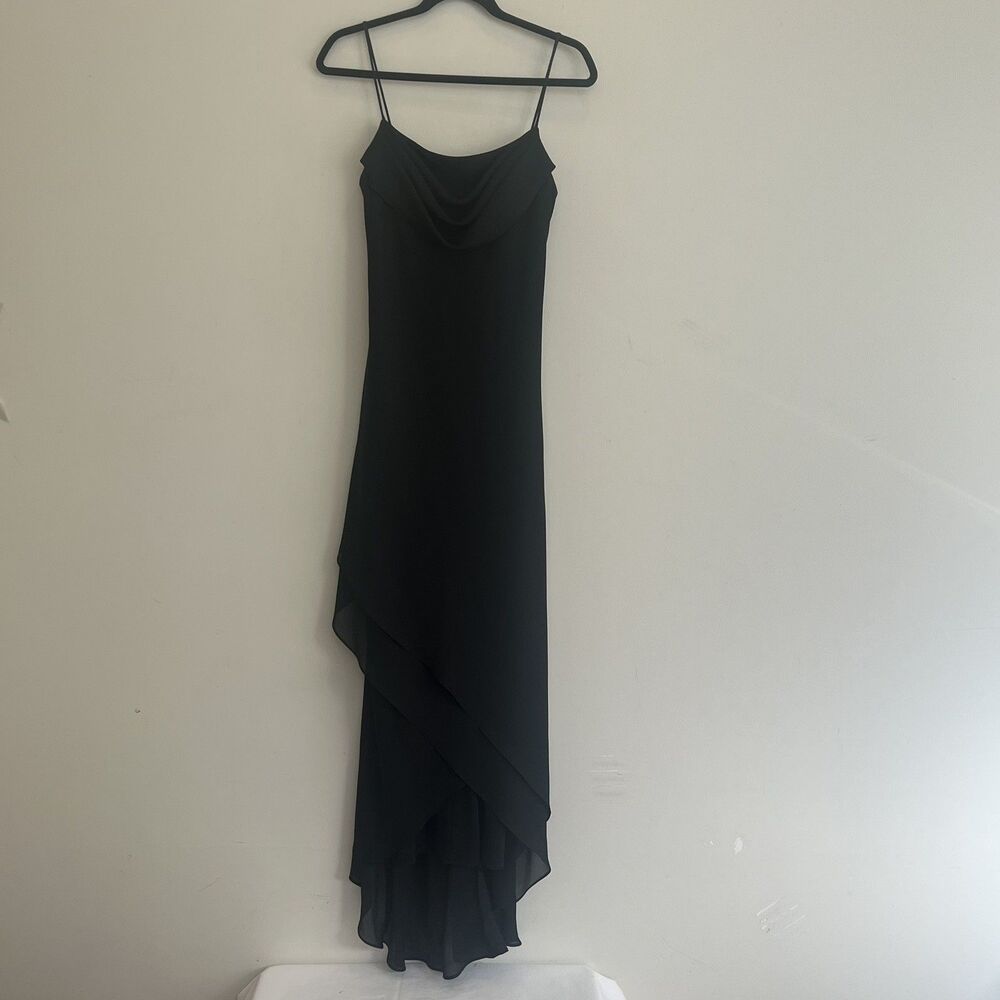 Onyx Nite Maxi Formal Dress Spaghetti Strap Chiffon Black Tiered Bottom 10